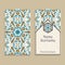 Set of vector business card templates. Portuguese, Moroccan, Azulejo, Arabic, asian ornaments