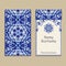 Set of vector business card templates. Portuguese, Moroccan, Azulejo, Arabic, asian ornaments