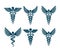 Set of vector Caduceus symbols created using bird wings and snakes. Medical treatment and rehabilitation theme illustrations.