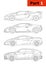 A set of vector car layouts.