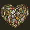 Set of vector cartoon doodle Diet food objects collected in a heart