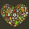 Set of vector cartoon doodle Football objects collected in a heart