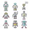 Set of vector cartoon friendly robots