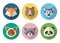 Set of vector cartoon icons of animal faces in colored circles