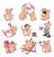 Set of Vector Cartoon Illustration. Cute Pigs in Different Poses for you Design. Cartoon Character