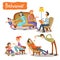 A set of vector cartoon illustrations the patient is talking with a psychotherapist