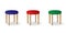 set of vector chairs. Colorful three-legged chair isolated on white, collection of illustrations.