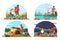 Set of vector characters dad and son camping trip