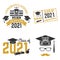 Set of Vector Class of 2021 badges Concept for shirt, print, seal, overlay or stamp, greeting, invitation card