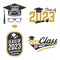 Set of Vector Class of 2023 badges Concept for shirt, print, seal, overlay or stamp, greeting, invitation card