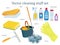 Set of vector cleaning stuff design with mop, bucket, butterball