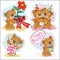 Set of vector clip art illustrations of brown teddy bear wishes you a happy birthday.