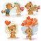 Set vector clip art illustrations of enamored teddy bears