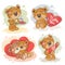 Set vector clip art illustrations of enamored teddy bears