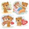 Set vector clip art illustrations of enamored teddy bears