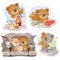 Set vector clip art illustrations of enamored teddy bears