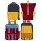Set Of Vector Colorful Backpacks. Set Of Backpacks for schoolchildren, students, travellers and tourists. Back to School rucksack