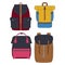 Set Of Vector Colorful Backpacks. Set Of Backpacks for schoolchildren, students, travellers and tourists. Back to School rucksack