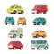 Set of vector colorful cars in modern style. Isolated background