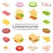 Set vector constructor isometric sandwich and hamburger ingredients