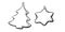 Set of vector contoured glass toys, decorations in form of pine, fir, xmas tree, star, in doodle style