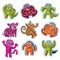 Set of vector cool cartoon monsters, colorful weird creatures. C