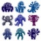 Set of vector cool cartoon monsters, colorful weird creatures. C