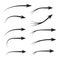Set of vector curved arrows hand drawn. Collection of pointers.