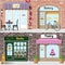 Set of vector detailed design bakery, cafe, bookshop and pastry shop.