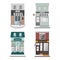 Set of vector detailed design building facade in flat style. Cafe, Barber shop, Bakery,Farmacy.