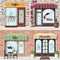 Set of vector detailed design coffee, wine, tea and chocolate shop.