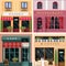 Set of vector detailed flat design restaurants and cafes facade icons. Cool graphic exterior design for restaurant business.