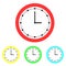 Set of vector dials. Colorful office clocks with arrows