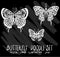 Set of vector doodle drawing Collection Butterfly on black background