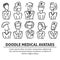 A set of vector doodle medical avatar team: therapist, doctor, surgeon, nurse for a hospital. A vector template for a flyer, poste