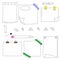 set vector doodles from diary elements, notepad, sheets of paper with curved corners, with pencil and stationery - paper clip,