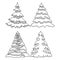 Set of vector drawings, different trees in black contour