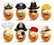 Set of vector egg faces of professionals with caps in emotions