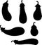 Set of vector eggplant silhouettes. Collection of black silhouettes of vegetables. Stylized plants.