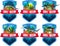 Set of Vector emblems with coral reef, colorful tropical fishs, swordfish and sharks