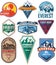 Set of Vector Everest mountain logo. Emblem with highest peack in world. Mountaineering labels