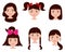 Set of vector female heads with different hairstyle haircuts braids bow girl character