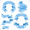 Set of vector festive blue ribbons various forms for decoration