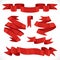 Set of vector festive red ribbons various forms for decoration