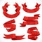 Set of vector festive red ribbons various forms for decoration