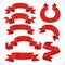 Set of vector festive red ribbons various forms for decoration