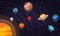 Set of vector flat doodle cartoon icons planets of solar system. Children s education. Wallpaper, background, symbols