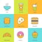 Set of vector flat food illustration. Breakfast multicolor icons