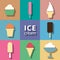 Set of vector flat icons of ice-creams and popsicles