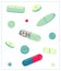 Set of vector flat illustration with different tablets, capsules and pills. Isolated stock illustration on white